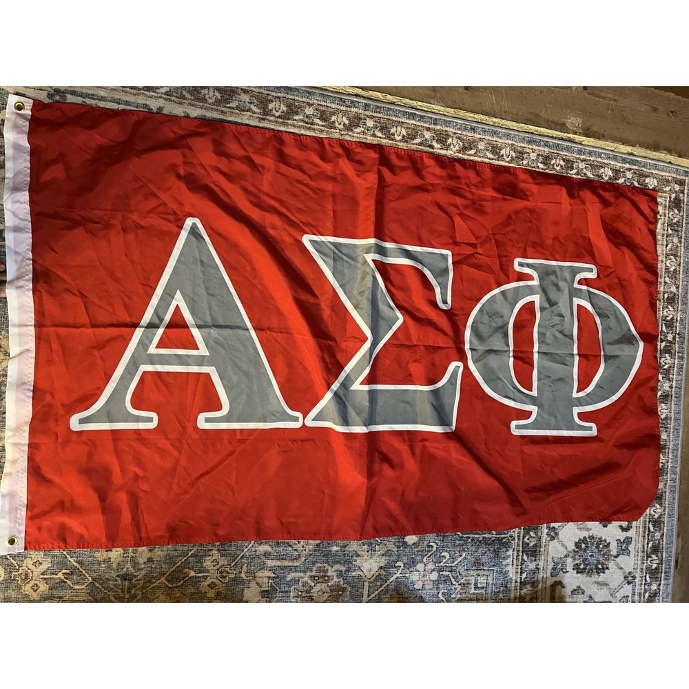 Alpha Sigma Phi Fraternity Flag- Greek Letters-New! 61" x 34.5" 2 Rivet hangers